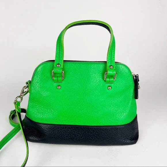 ate Spade Grove Court Stripe Maise Satchel Crossbody Leather Bag Green Navy - Picture 5 of 12